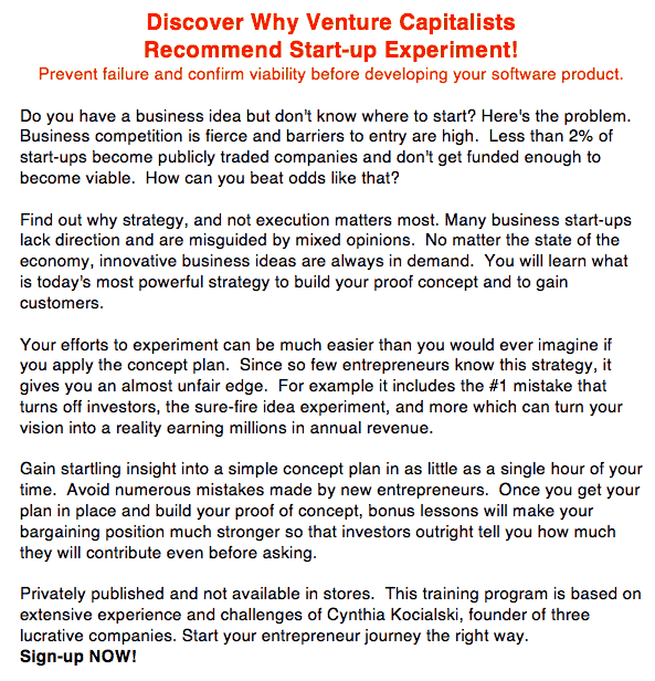 Copywriting for Startup Experiment